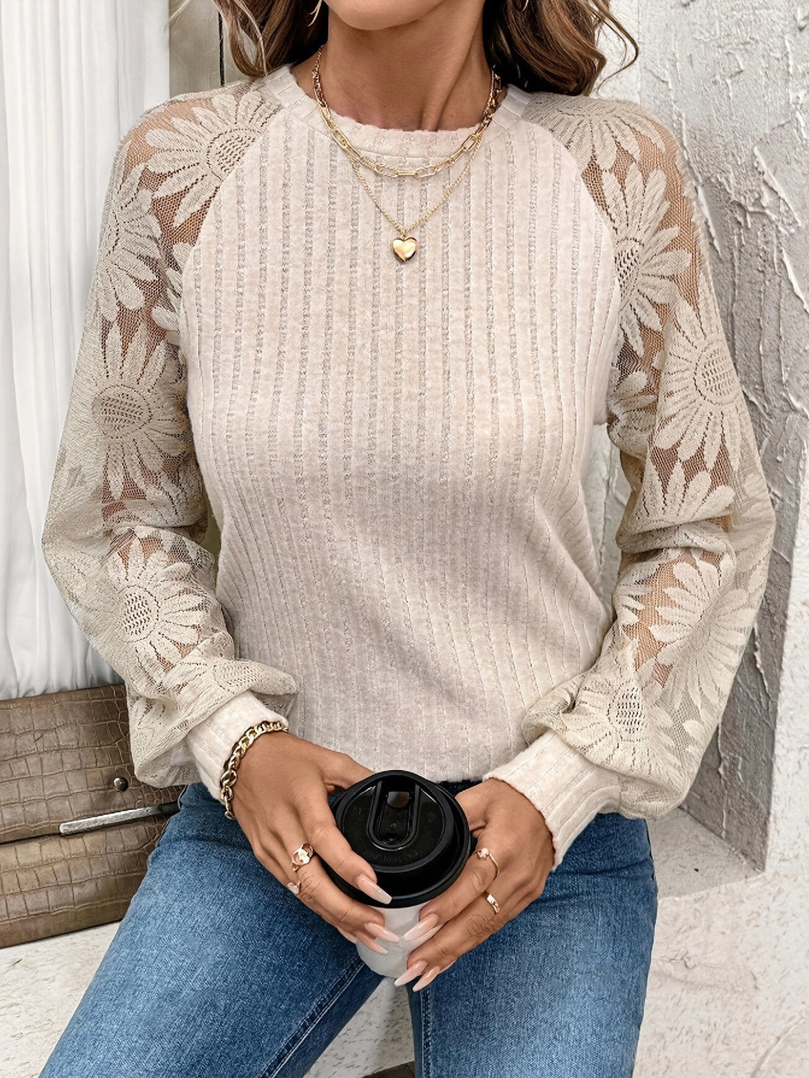 Sheer Daisy Sleeve Sweater