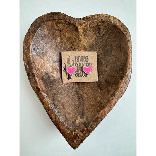 Heart Stud Earrings- Pink