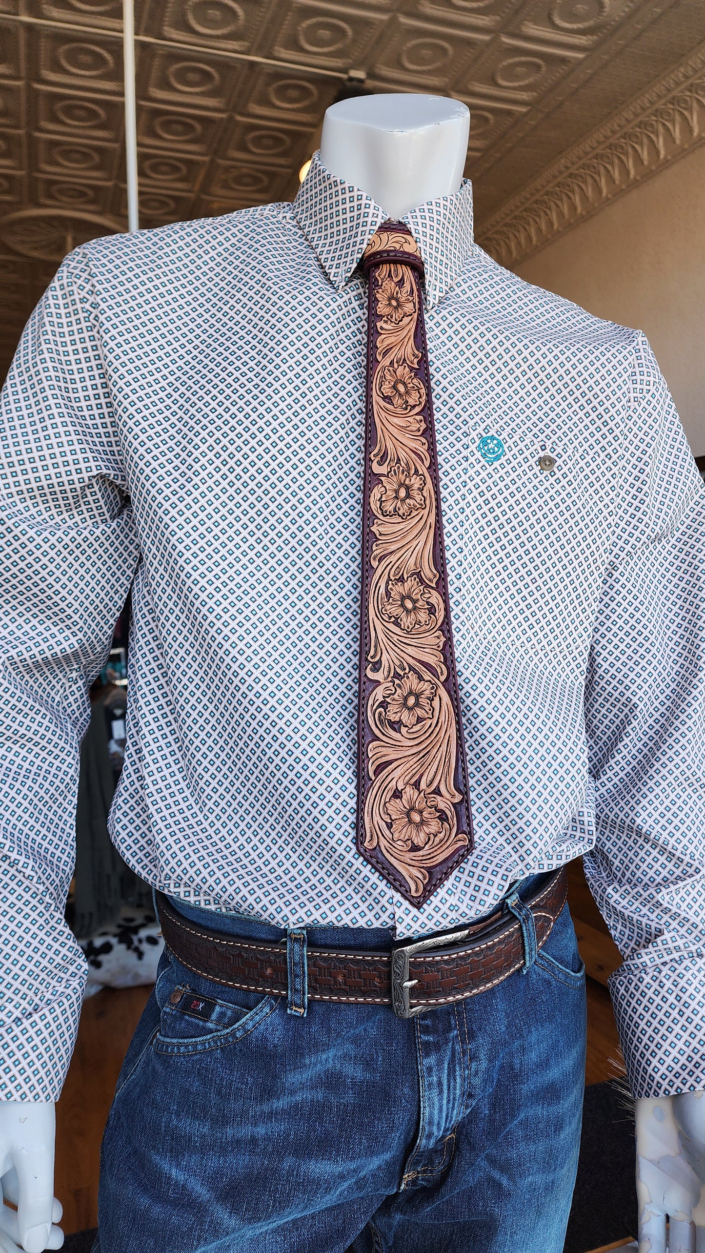 Tooled Leather Tie