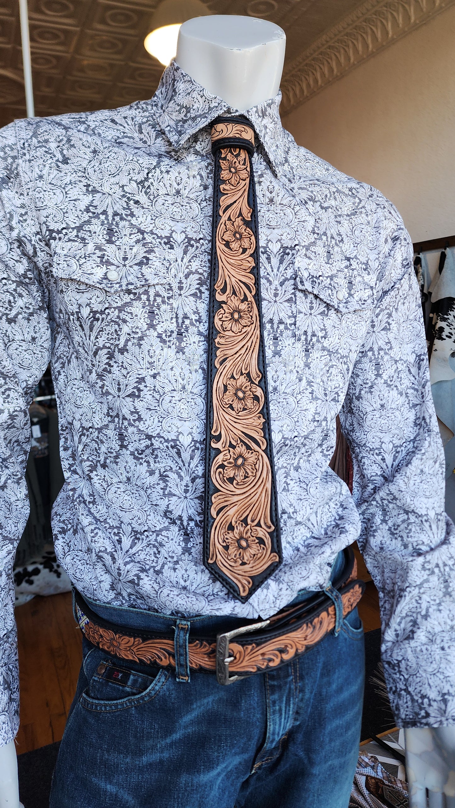 Tooled Leather Tie