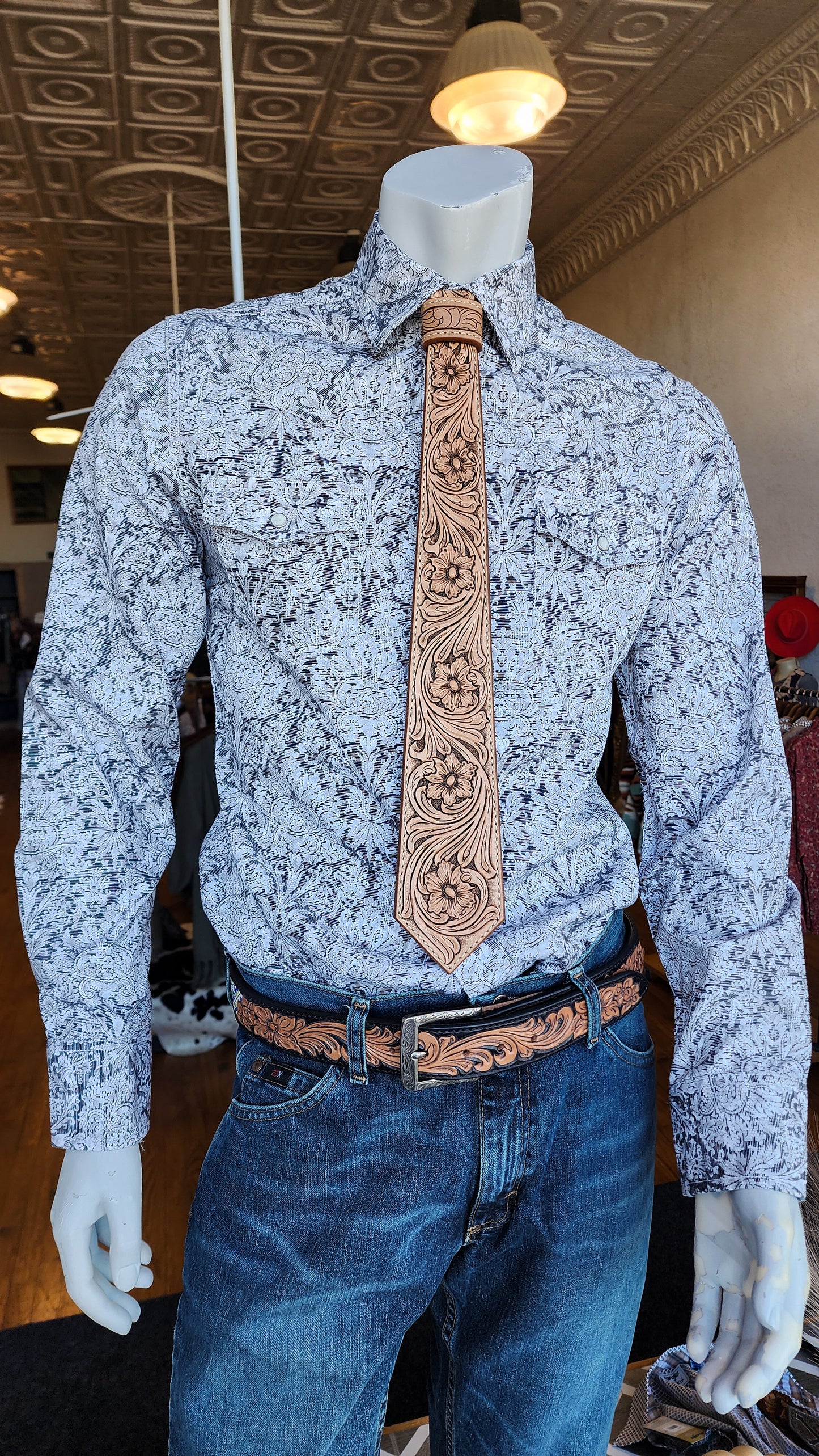 Tooled Leather Tie