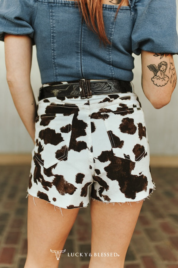 Cowhide Denim Shorts- Brown