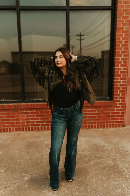 Olive Green Fringe Jacket