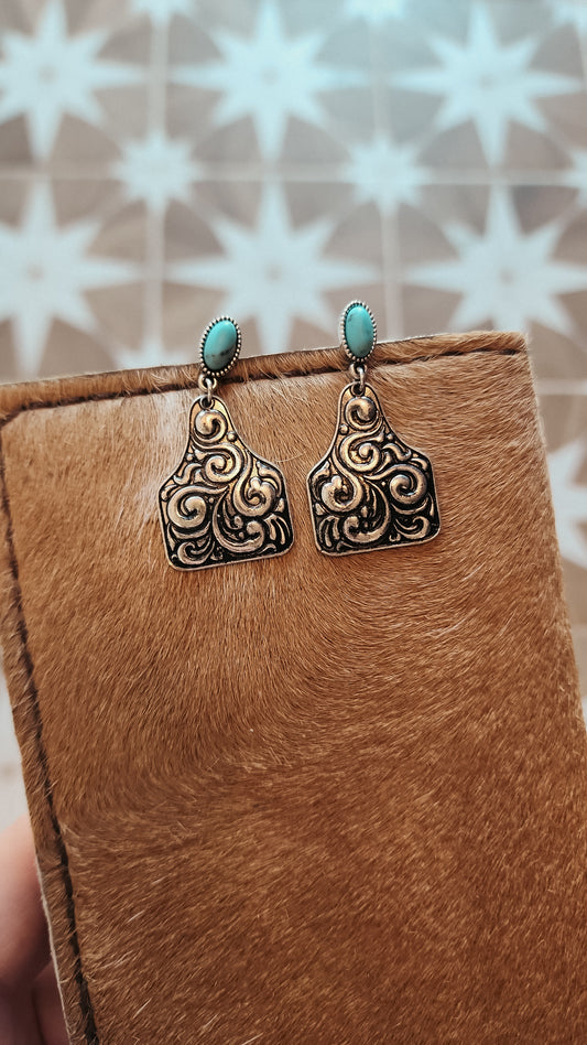 Eartag Earrings- Silver/ Turquoise