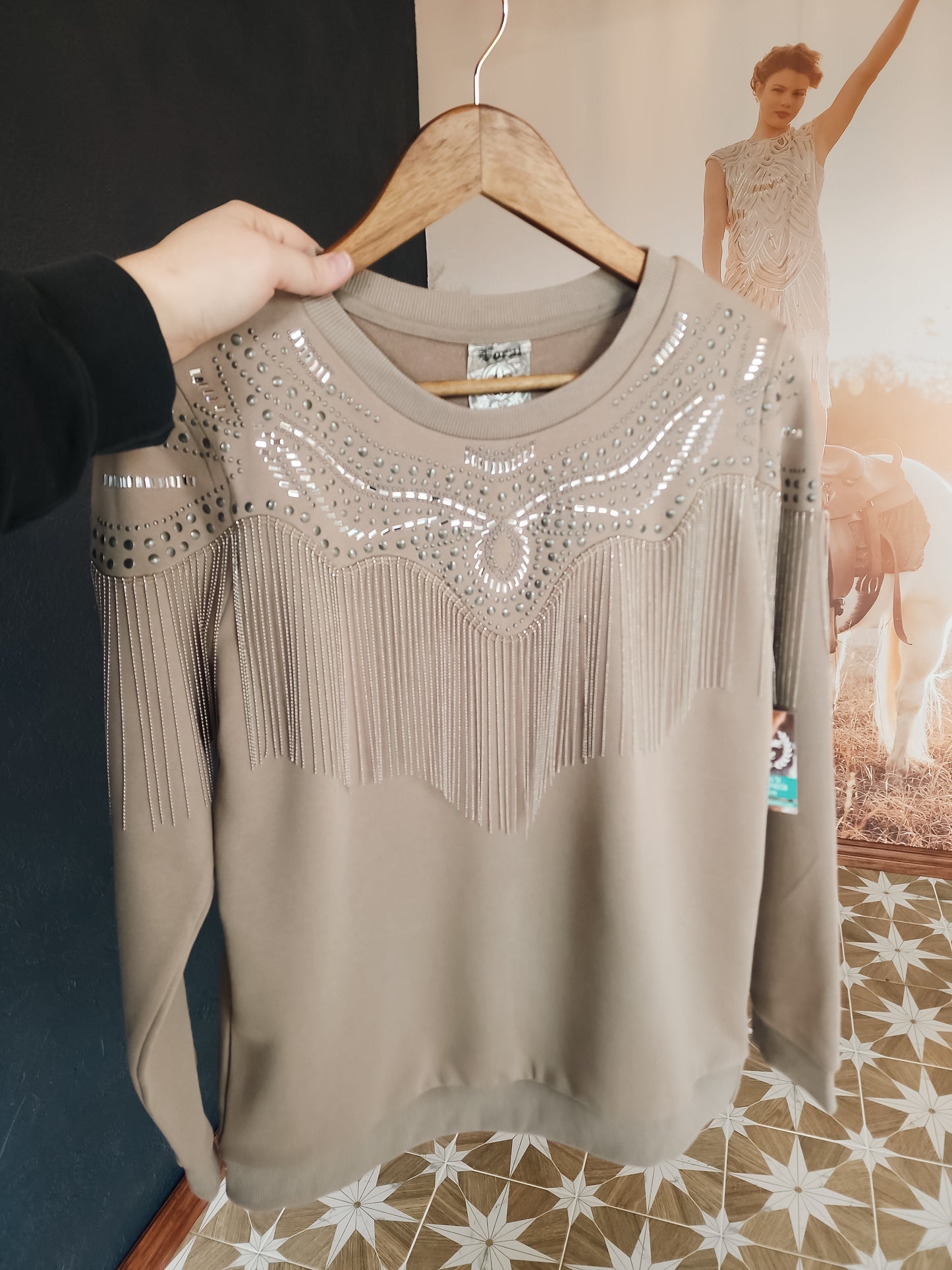 Reba Fringe Sweater- Taupe