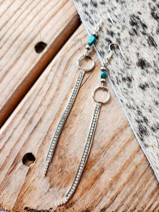 Turquoise and rhinestone dangle earrings