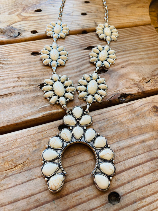 White squash blossom necklace set