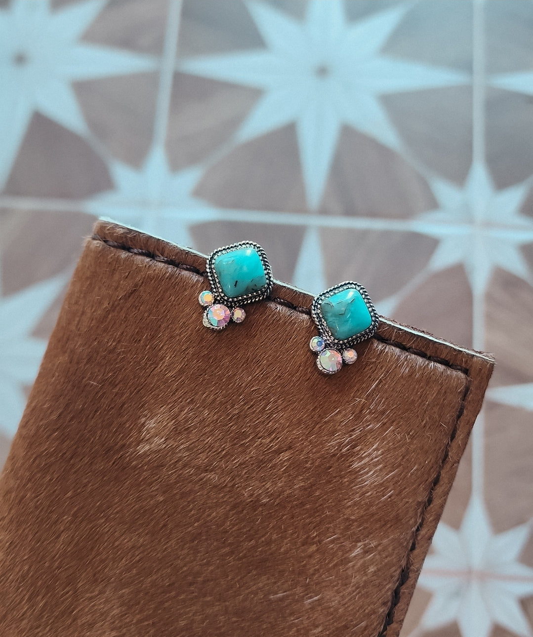 Diamond Turquoise Cluster Earrings