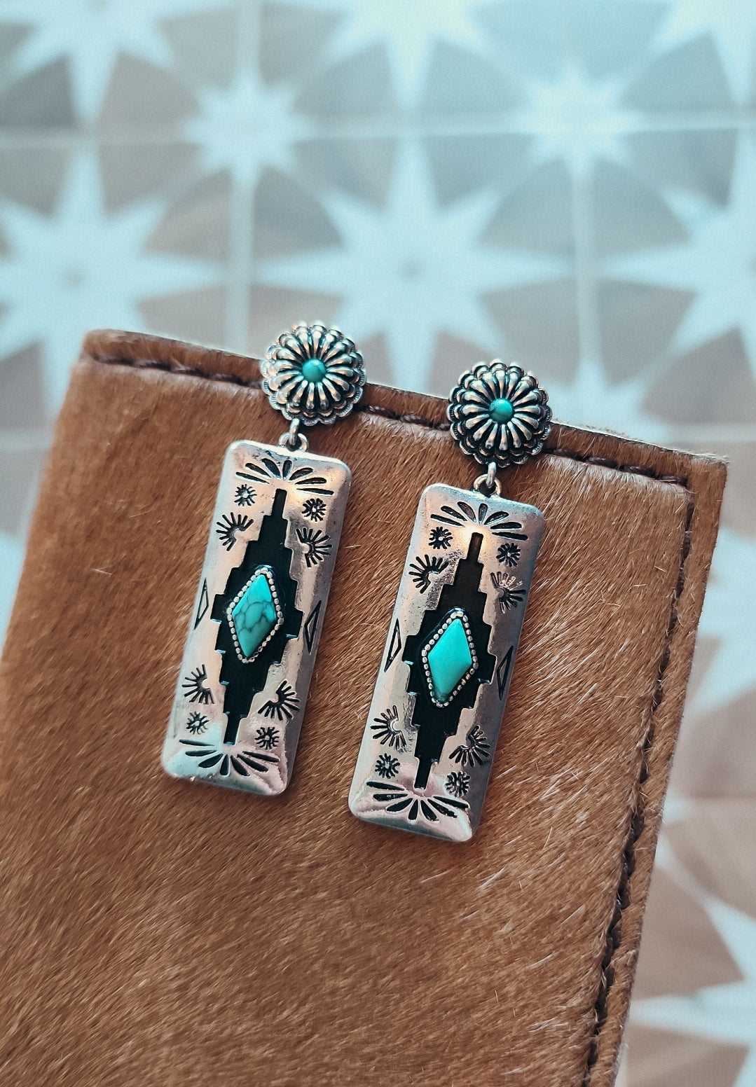 Rectangle Aztec Stud Earrings