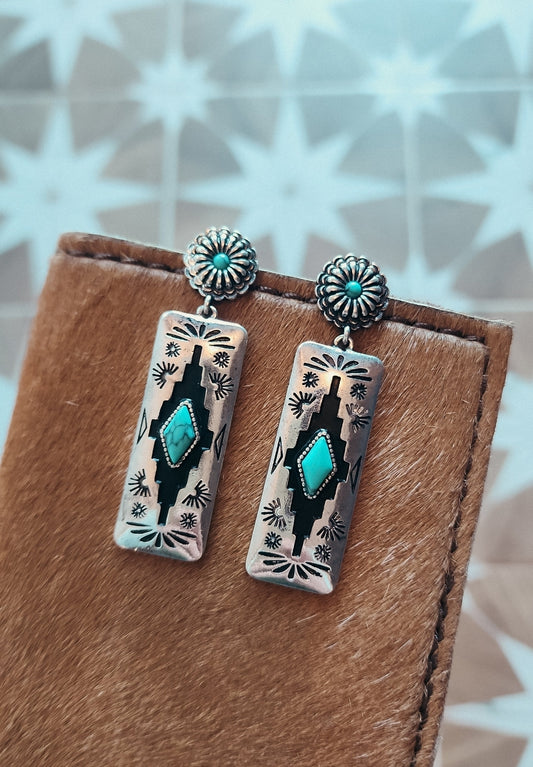 Rectangle Aztec Stud Earrings