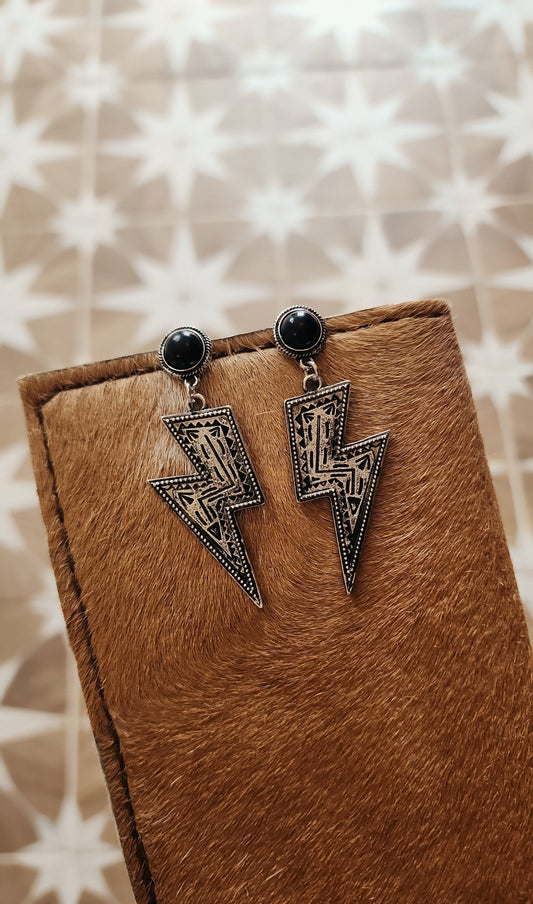 Lightning Bolt Earrings- Black