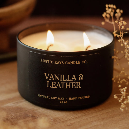 Vanilla & Leather Candle- 2 Wick