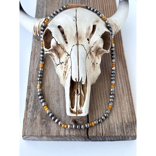 Navajo Pearl/ Stone Necklace- Mustard