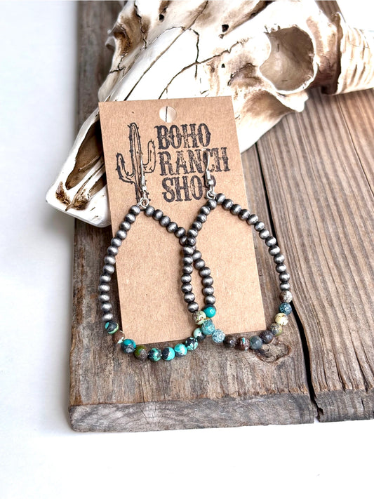 Navajo Pearl Tear Drop Earrings- Turquoise