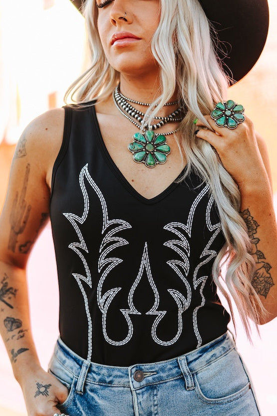Boot Stitch Body Suit- Black