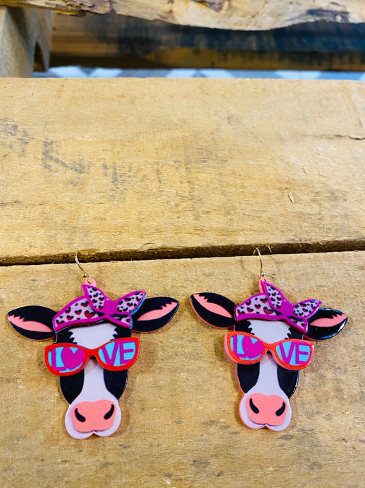 Acrylic cow head earrings