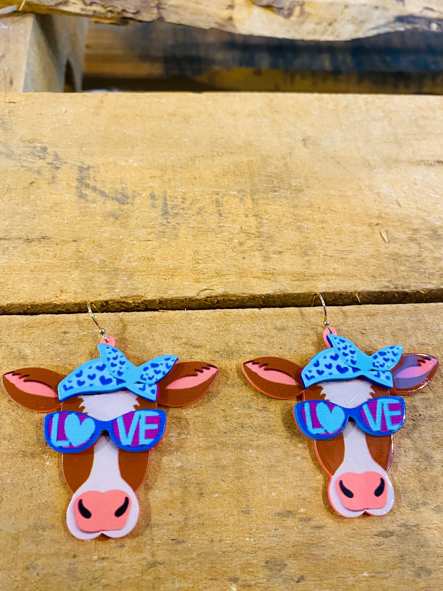 Acrylic cow head earrings