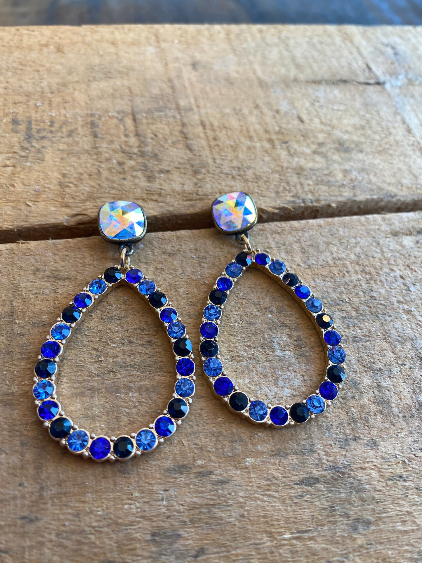 Multi-blue tone crystal teardrop earrings