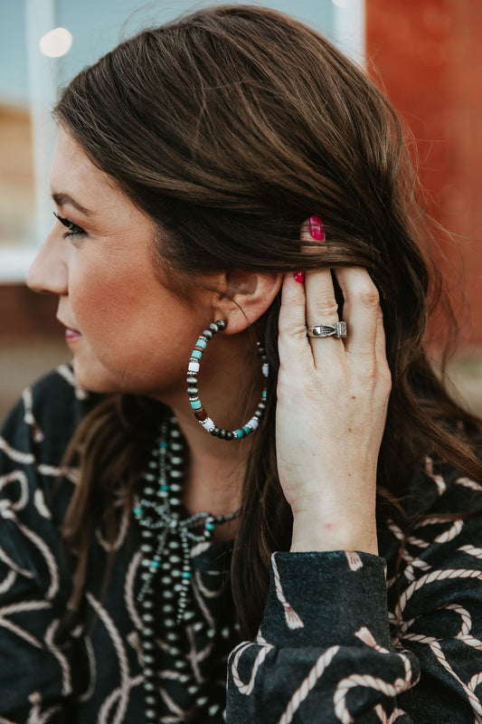 Navajo Pearl/ Beaded Hoop Earrings 2"