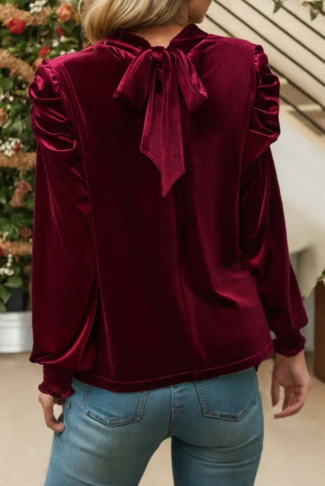 Velvet Bow top- Burgundy