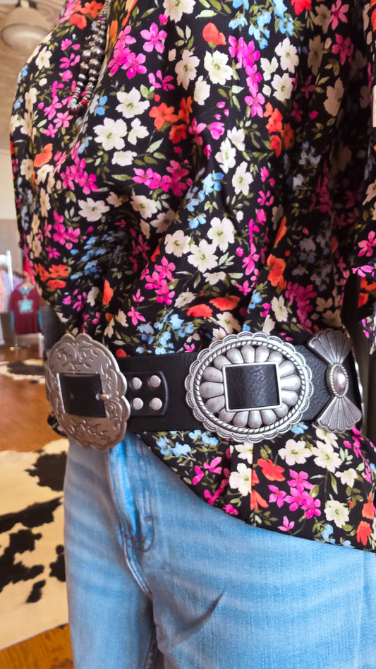 Black Leather Concho Belt