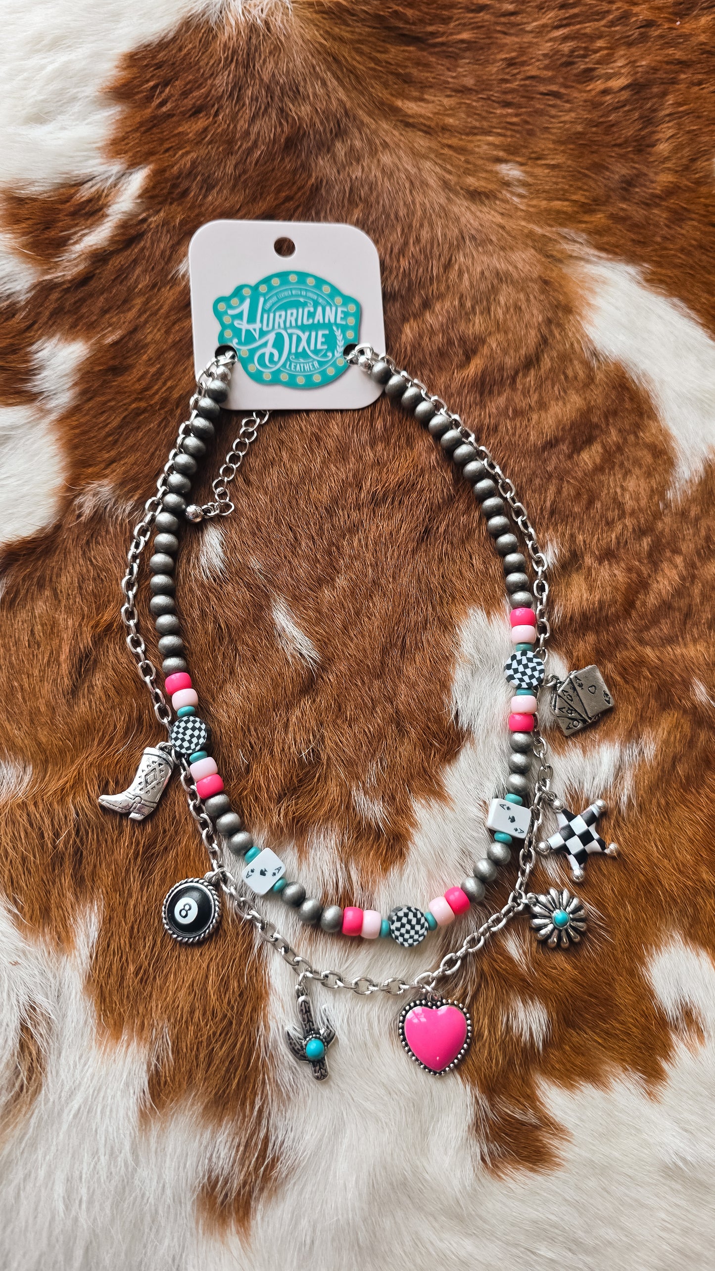 2 Layer Pink Charm/ Beaded Necklace