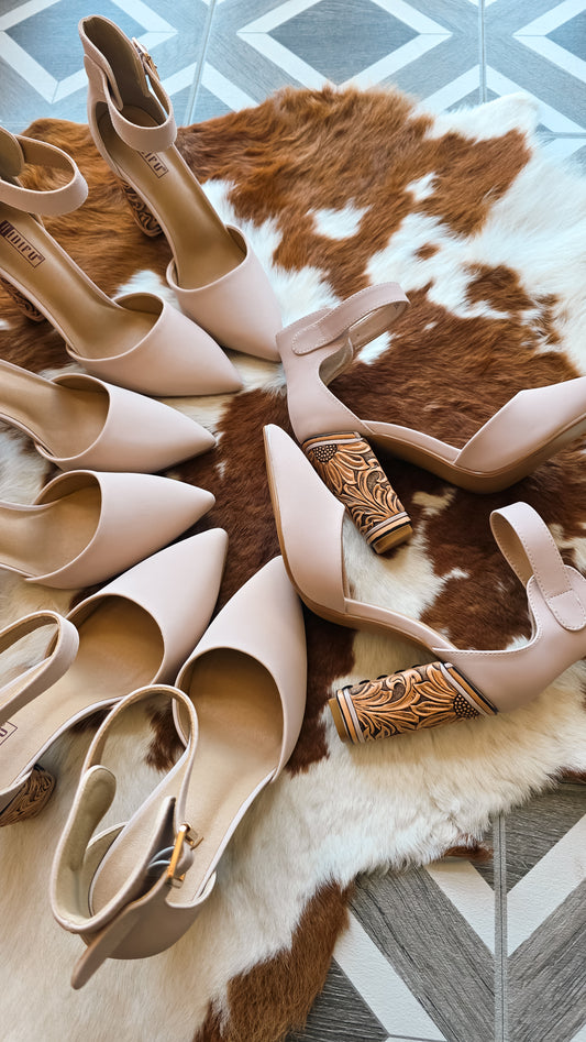 Tooled Heels- 4"  Nude
