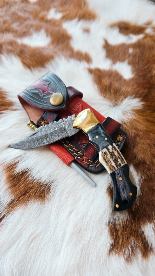 Blue & White Bone Pocket Knife