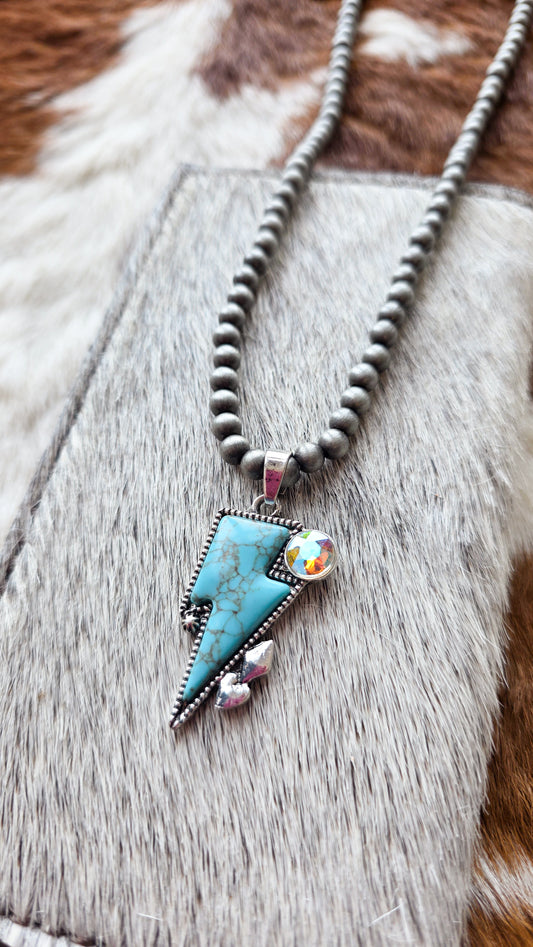 Navajo Pearl Lightning Bolt- Turquoise