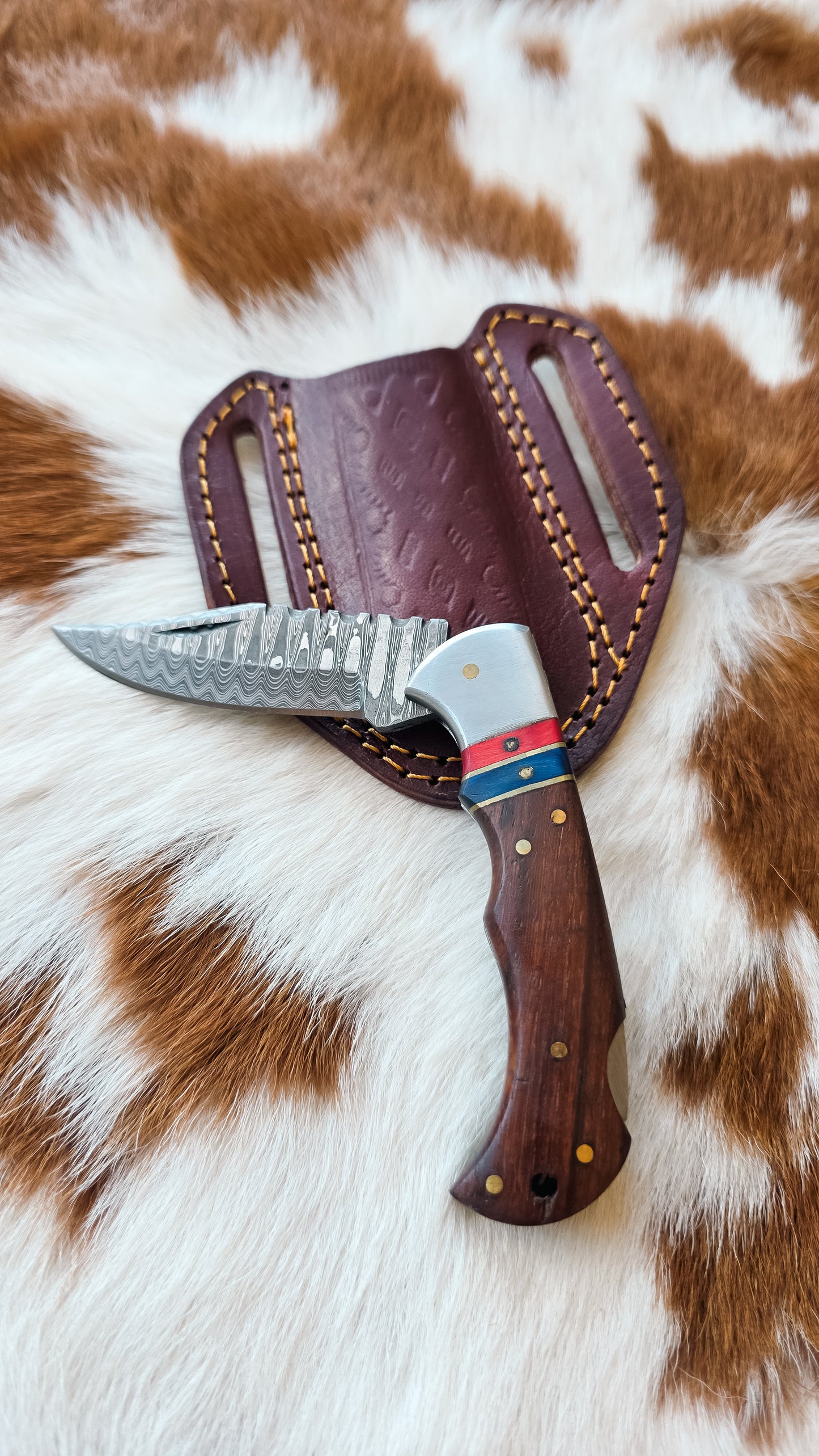 Red & Blue Walnut Wood Pocket Knife