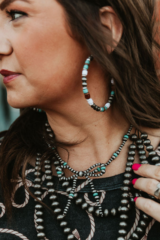 Navajo Pearl/ Beaded Hoop Earrings 2"