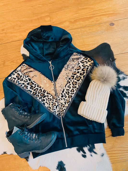 Black Leopard Zip-up